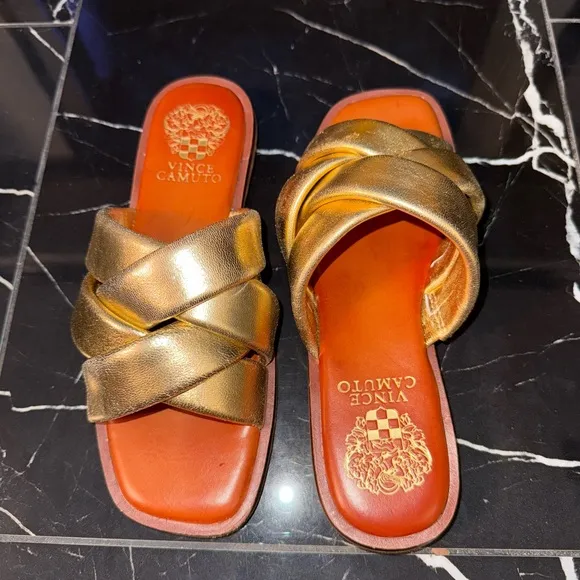 Vince Camuto Gold Woven Slides