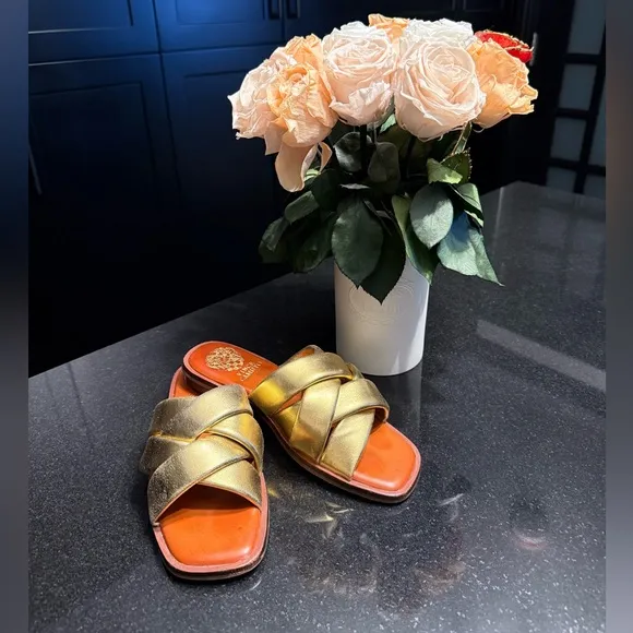 Vince Camuto Gold Woven Slides