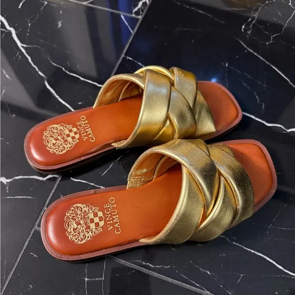 Vince Camuto Gold Woven Slides