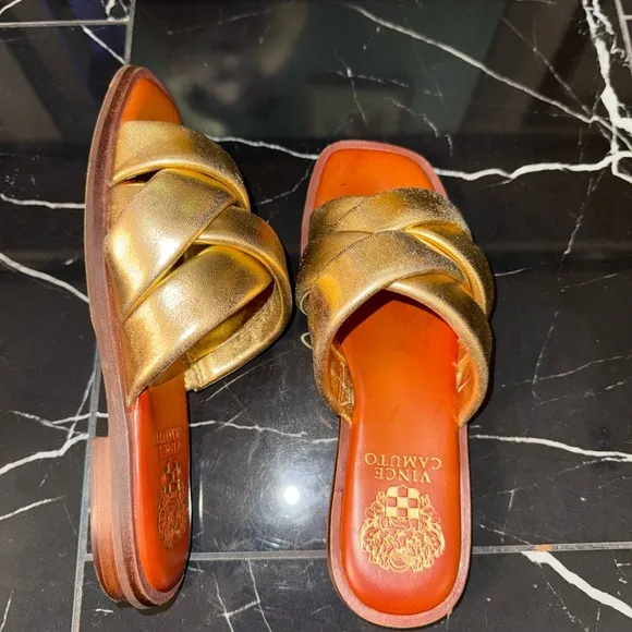 Vince Camuto Gold Woven Slides