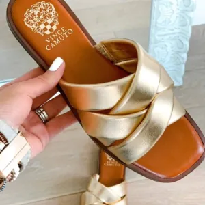 Vince Camuto Gold Woven Slides