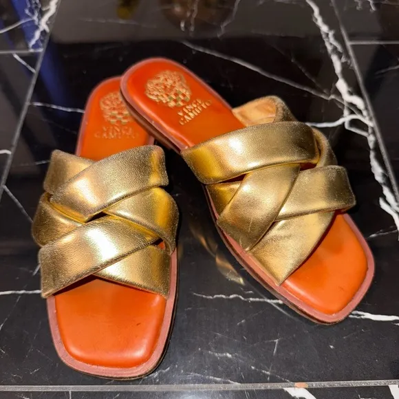 Vince Camuto Gold Woven Slides