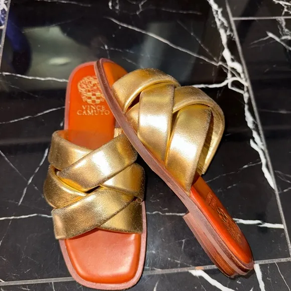 Vince Camuto Gold Woven Slides