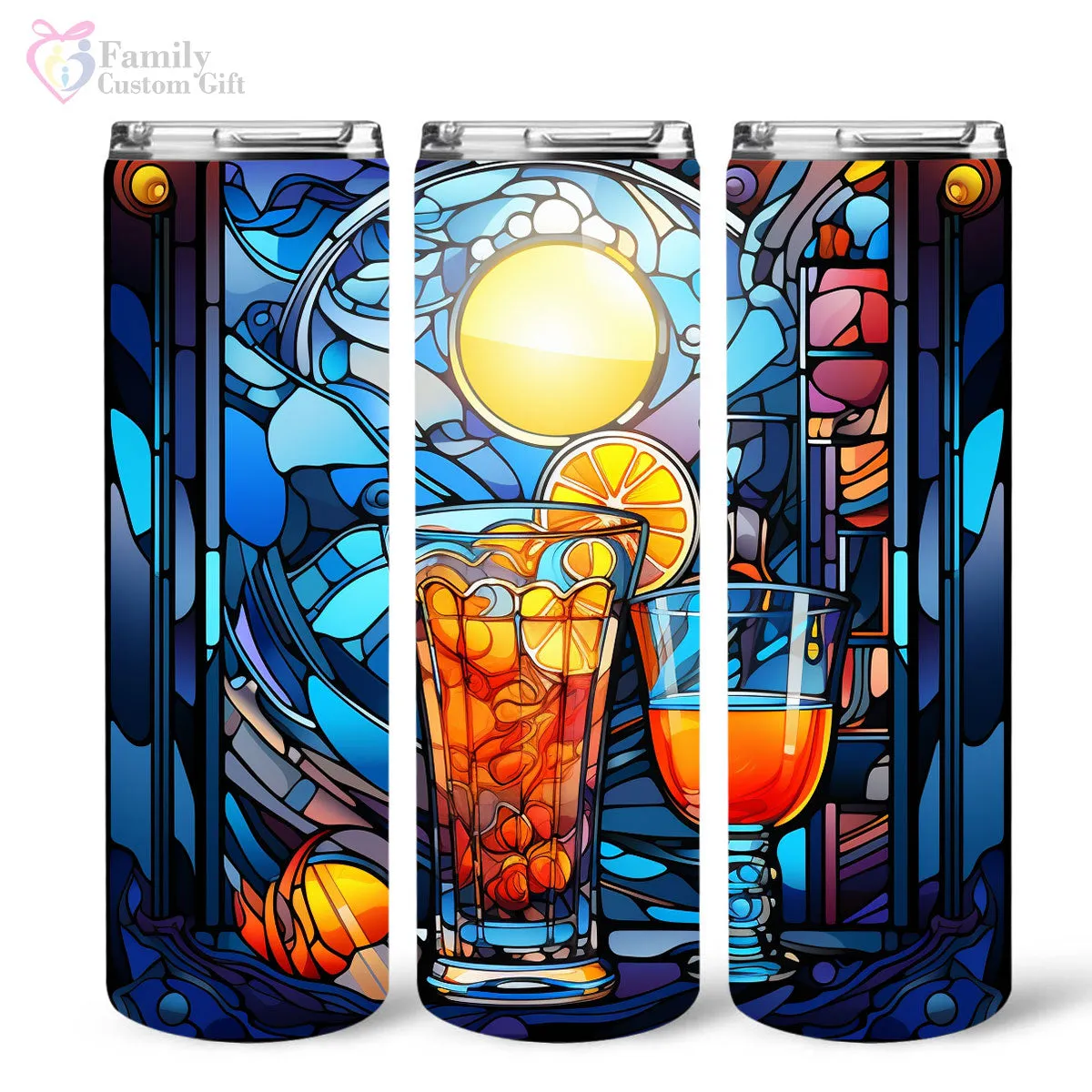 Watercolor Gin Cocktail In Stained Glass 20oz Skinny Tumbler, Gin Mix, Gin Lover Gifts, Alcohol Drink, Alcohol Tumbler, Vibrant Tumbler, Trending Tumbler