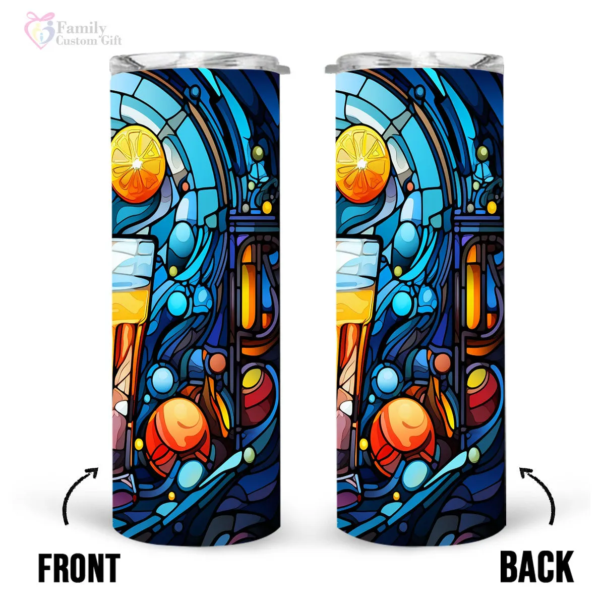 Watercolor Gin Cocktail In Stained Glass 20oz Skinny Tumbler, Gin Mix, Gin Lover Gifts, Alcohol Drink, Alcohol Tumbler, Vibrant Tumbler, Trending Tumbler