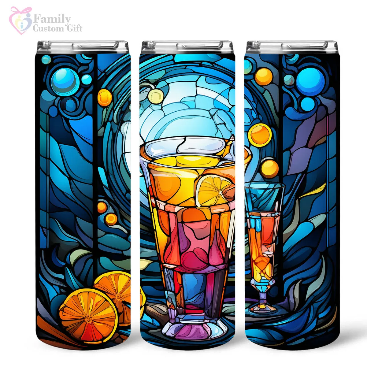 Watercolor Gin Cocktail In Stained Glass 20oz Skinny Tumbler, Gin Mix, Gin Lover Gifts, Alcohol Drink, Alcohol Tumbler, Vibrant Tumbler, Trending Tumbler