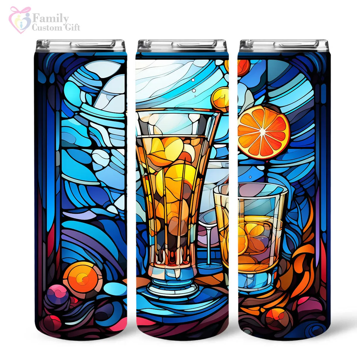 Watercolor Gin Cocktail In Stained Glass 20oz Skinny Tumbler, Gin Mix, Gin Lover Gifts, Alcohol Drink, Alcohol Tumbler, Vibrant Tumbler, Trending Tumbler